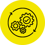 Operational efficiency—two gears in a continuous loop, representing optimised energy use in modular power rooms.