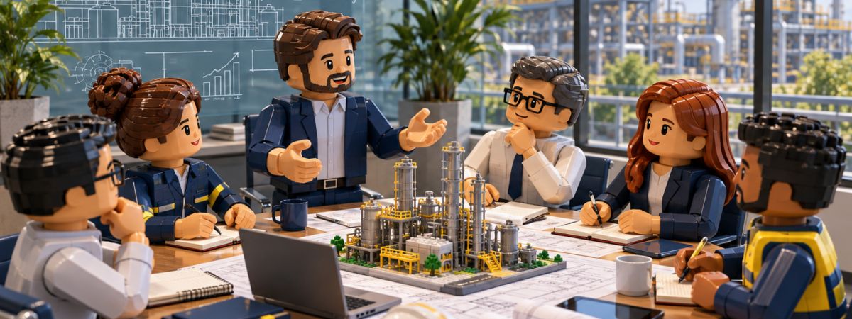 Illustration of an engineering discussion about critical power project requirements