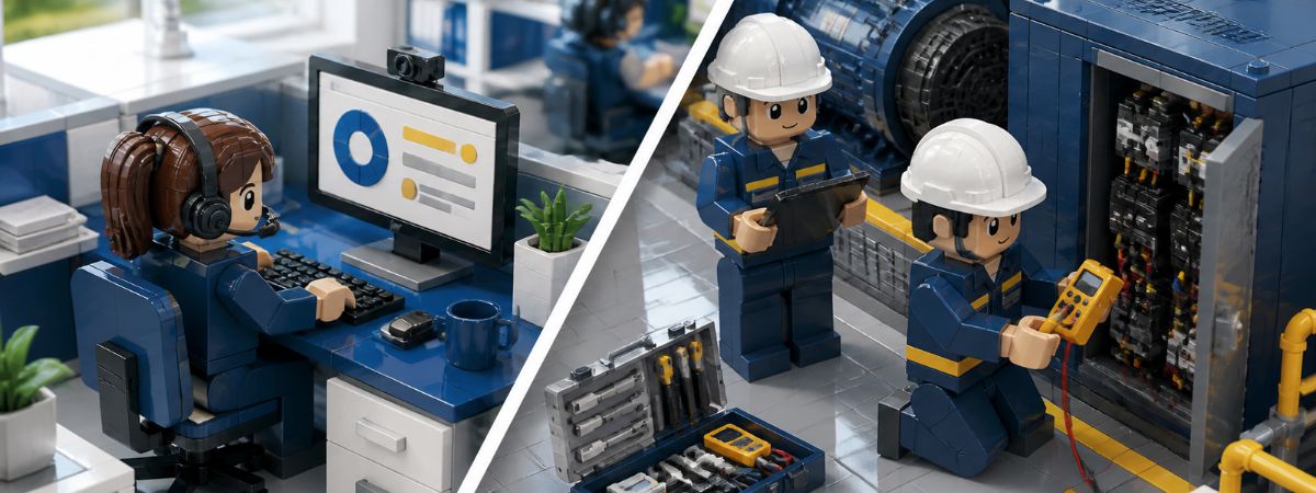 Illustration of a service engineer inspecting a critical power installation