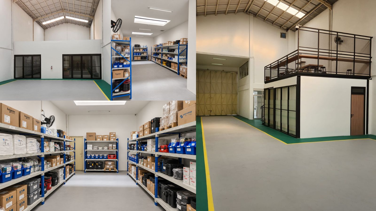 Illustrative view of warehouse parts shelving at PT Power Partners Indonesia's Lippo Cikarang facility